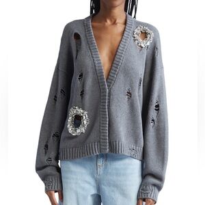 AREA Distressed Crystal Cardigan